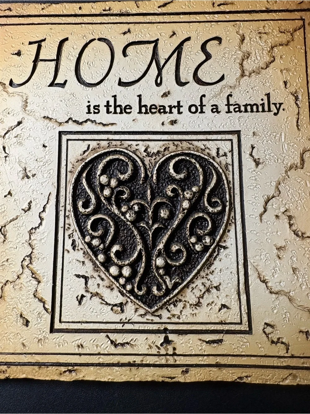 Decorative 'Home is the heart of a family' Wall Plaque - Cream & Black